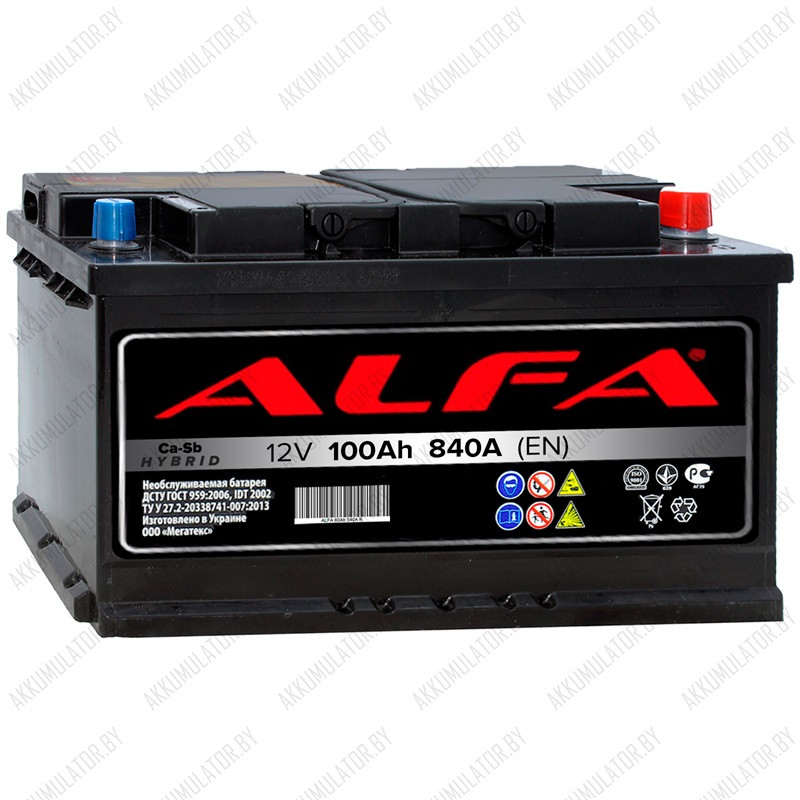 Аккумулятор Alfa Hybrid 100 R / 100Ah / 850А - фото 1 - id-p121280804