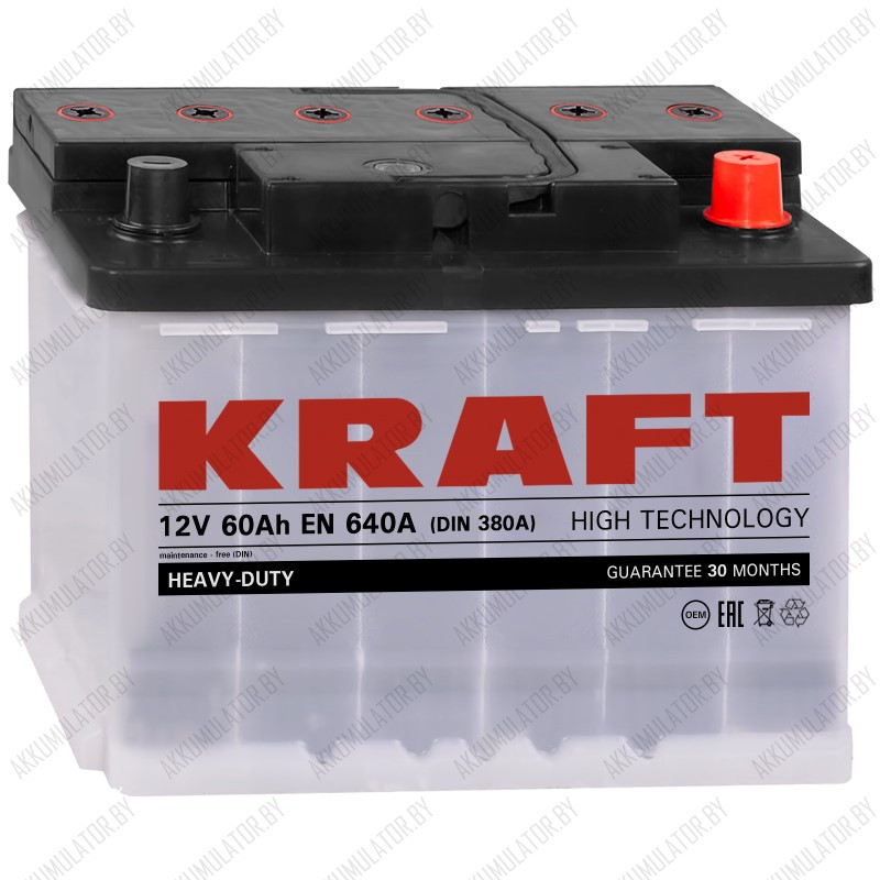 Аккумулятор Kraft / 60Ah / 640А - фото 1 - id-p143940259
