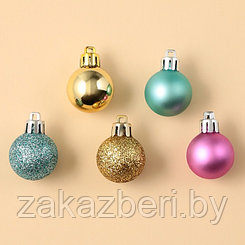 Набор ёлочных шаров, d-3 см, 16 шт, пластик, цвета голубой, розовый и золотой