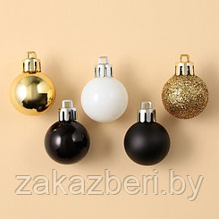 Набор ёлочных шаров, d-3 см, 28 шт, пластик, цвета чёрный, белый и золотой