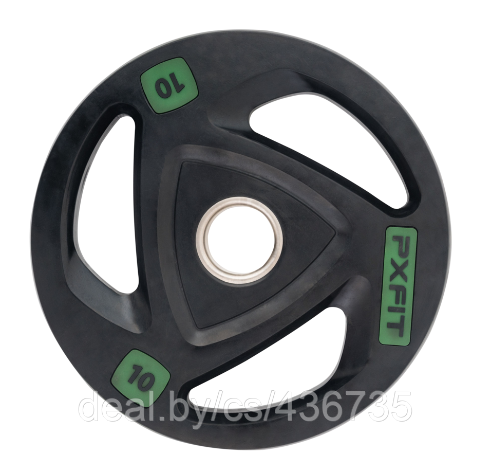 Олимпийский обрезиненный диск PX-Sport, черный с цветной вставкой, 10 кг - фото 1 - id-p181314414
