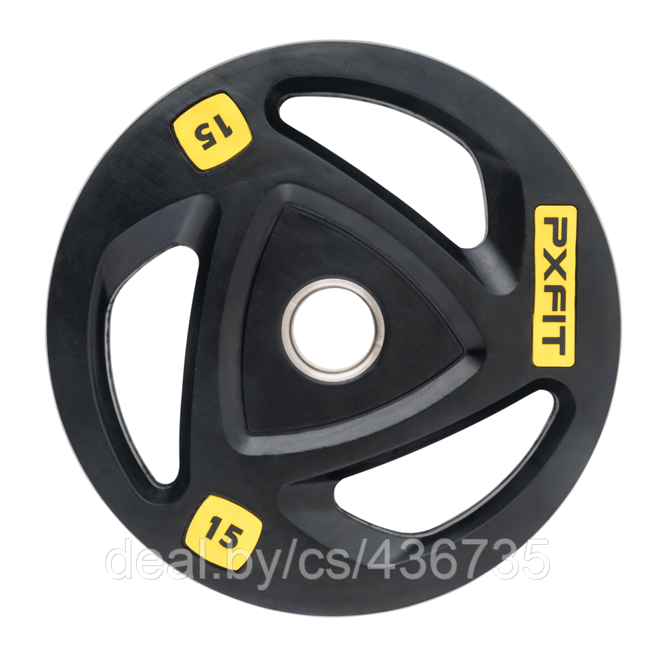 Олимпийский обрезиненный диск PX-Sport, черный с цветной вставкой, 15 кг - фото 1 - id-p181314934