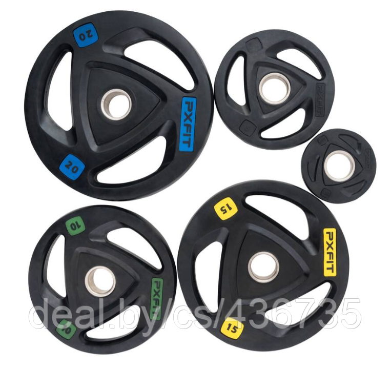 Олимпийский обрезиненный диск PX-Sport, черный с цветной вставкой, 25 кг - фото 3 - id-p181315448