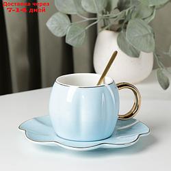 Чайная пара с ложкой "Цветок", 240 мл, чашка 11×8×7 см, блюдце d=16 см, цвет голубой
