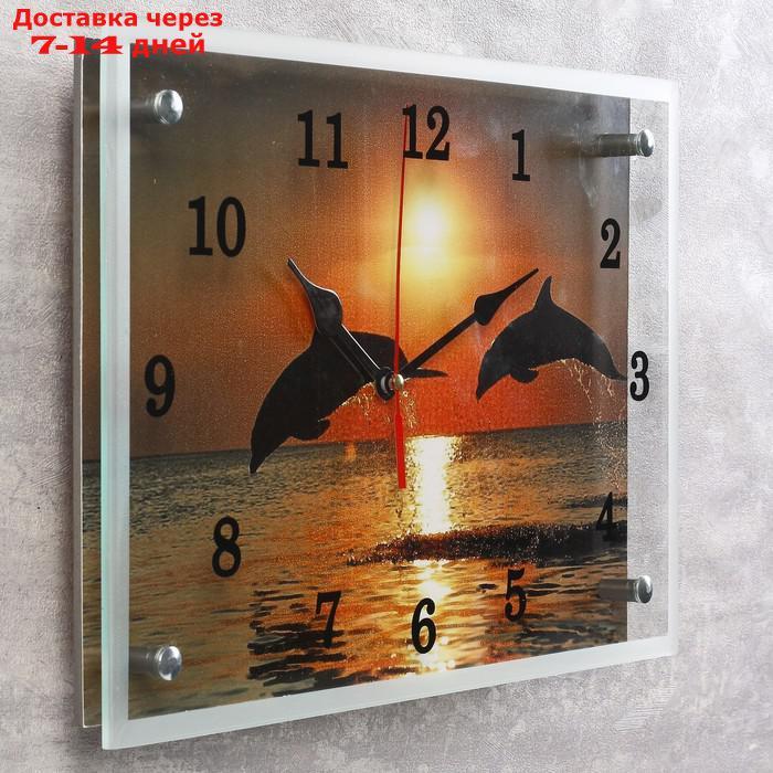 Часы настенные, серия: Море, "Дельфины на закате", 25х35 см, микс - фото 2 - id-p215604222