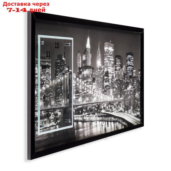 Часы-картина настенные, серия: Город, "Ночной Нью-Йорк", черно-белый 50х100 см, микс - фото 5 - id-p215604228