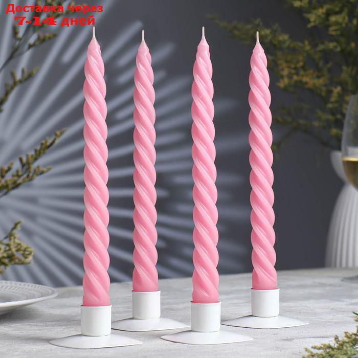 Набор свечей витых, 2,3х 24,5 см, 4 штуки, светло-розовый - фото 1 - id-p216143347