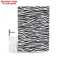 Шторка для ванной "Сирень" "Византийская зебра", 145х180 см, цвет черно-белый