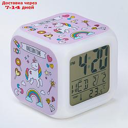 Часы настольные электронные "Единорог" с подсветкой, будильником, термометром, календарем