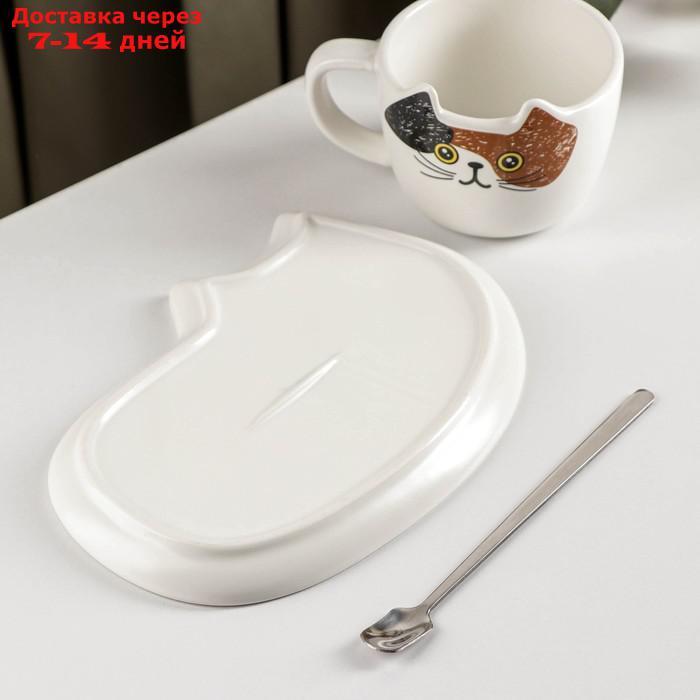Чайная пара с ложкой "Котик" чашка 200 мл, блюдце 18x11 см - фото 3 - id-p215607266