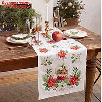 Дорожка на стол "Christmas red flowers" 40*147 см, 100% хл, саржа 190гр/м2