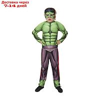 Карнавальный костюм "Халк" с мускулами, текстиль, куртка, брюки, маска, р. 34, рост 140 см