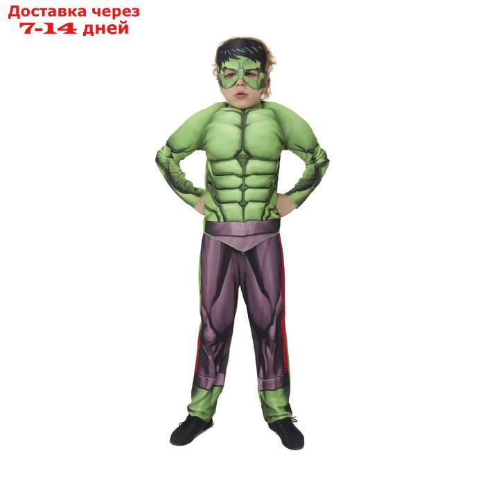 Карнавальный костюм "Халк" с мускулами, текстиль, куртка, брюки, маска, р. 34, рост 140 см - фото 1 - id-p216014129