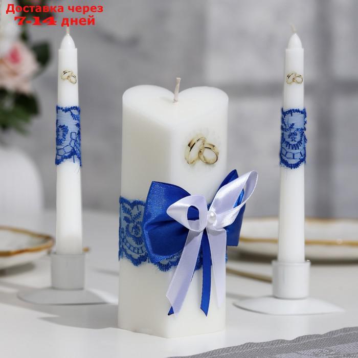 Набор свечей "Кружевной", синий : Домашний очаг 6.8х15см, Родительские свечи 1.8х17.5см - фото 1 - id-p216015194
