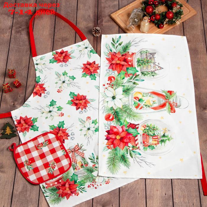 Набор подарочный "Этель" Christmas red flowers, фартук, полотенце, прихватка - фото 1 - id-p216018108