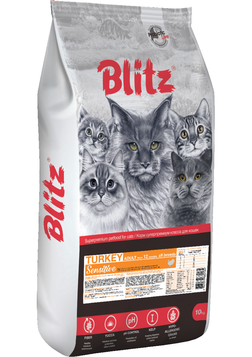 Blitz Sensitive Turkey Adult Cats (индейка), 10 кг - фото 1 - id-p216155555