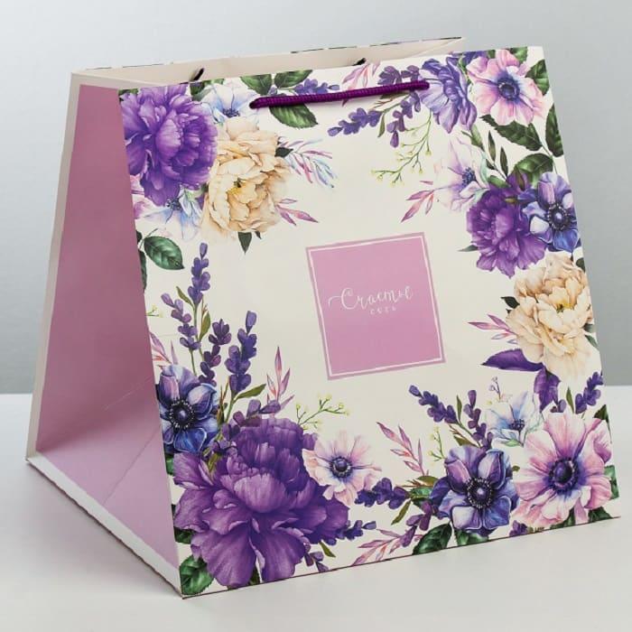 Подарочный пакет квадратный «Яркие цветы» 30 × 30 × 30 см - фото 1 - id-p216157701