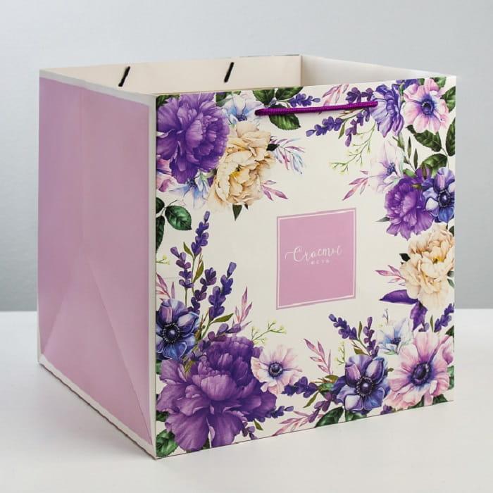 Подарочный пакет квадратный «Яркие цветы» 30 × 30 × 30 см - фото 2 - id-p216157701