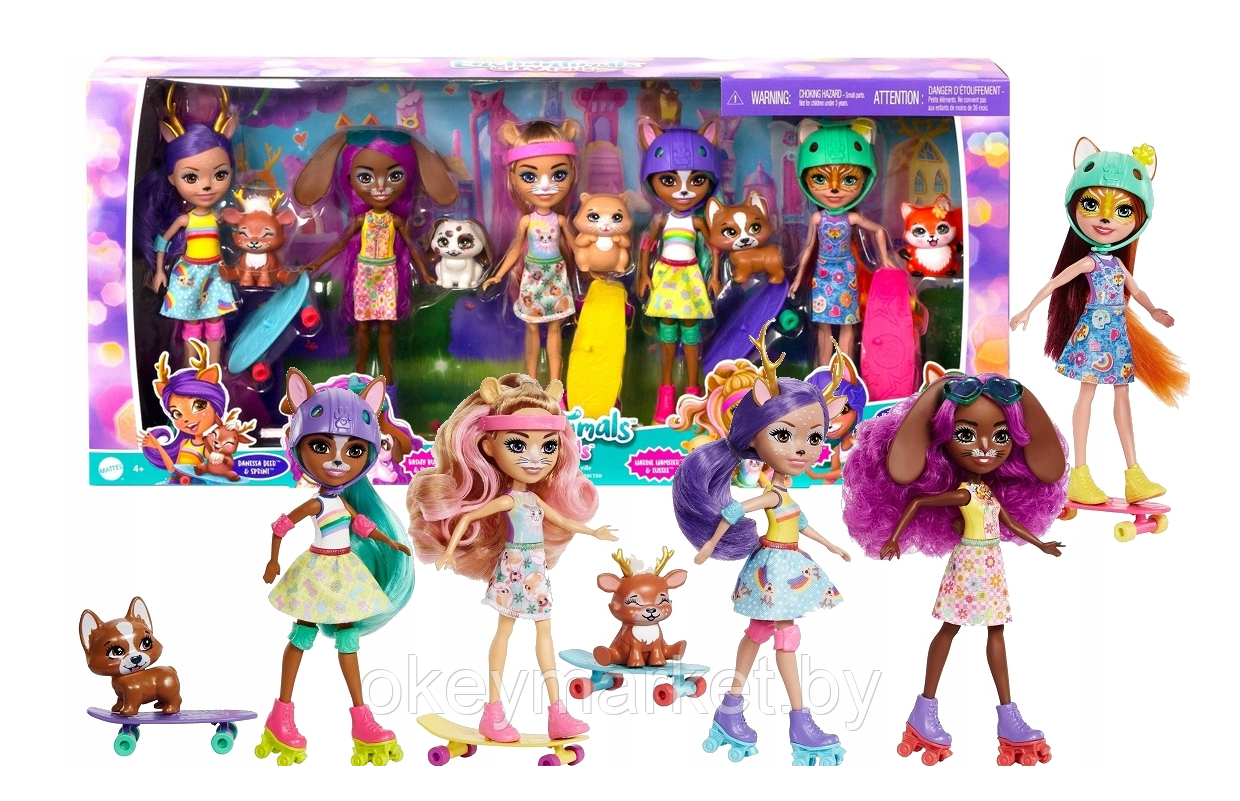 Набор из 5 кукол с питомцами и скейтами Enchantimals City Tails HJH67