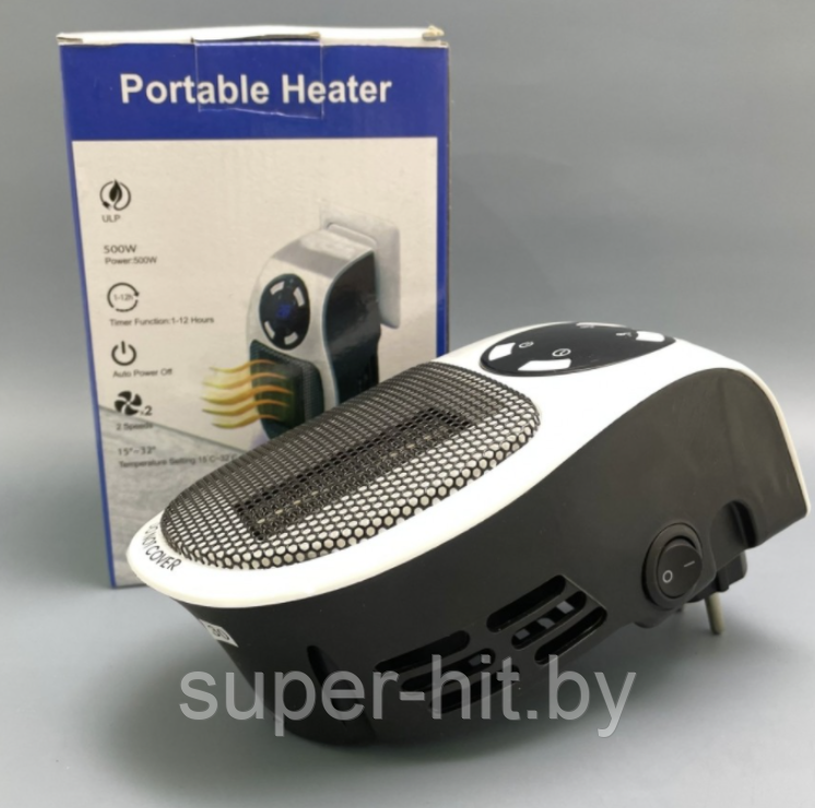 Портативный электрический мини обогреватель с пультом ДУ Portable Heater 500 W (2 режима работы, таймер) - фото 3 - id-p216228009