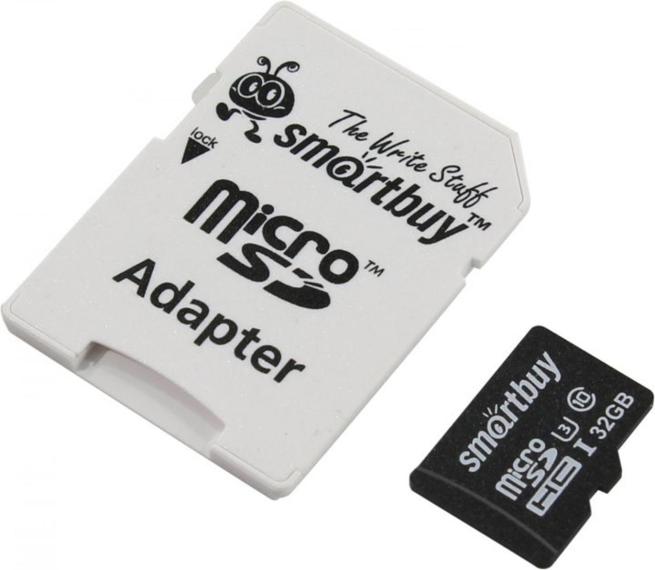 Карта памяти SmartBuy SB32GBSDCL10U3-01 microSDHC 32Gb UHS-I U3 + microSD--SD Adapter - фото 1 - id-p216228960