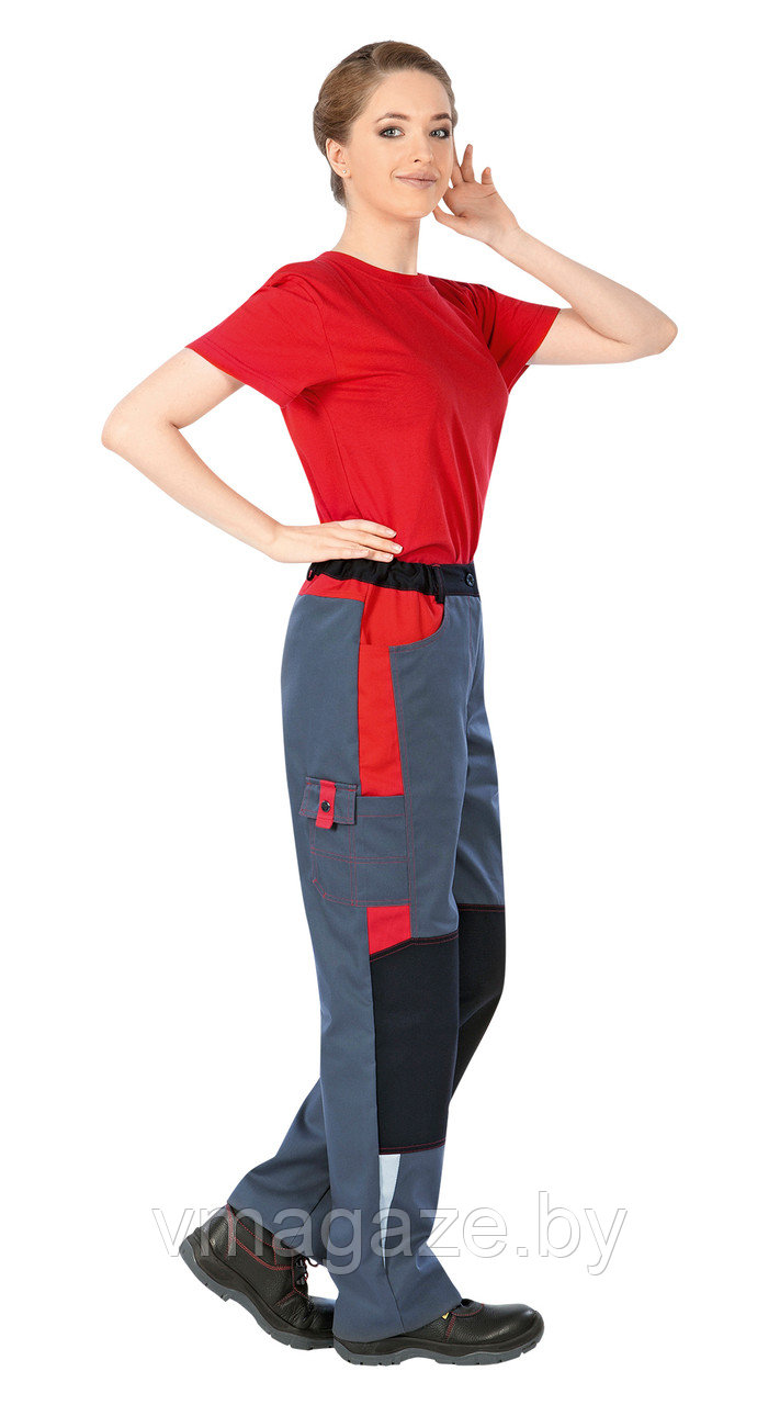 Брюки рабочие женские Леди Спец (цвет серо-красный с черным) - фото 1 - id-p216255030
