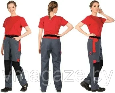 Брюки рабочие женские Леди Спец (цвет серо-красный с черным) - фото 2 - id-p216255030
