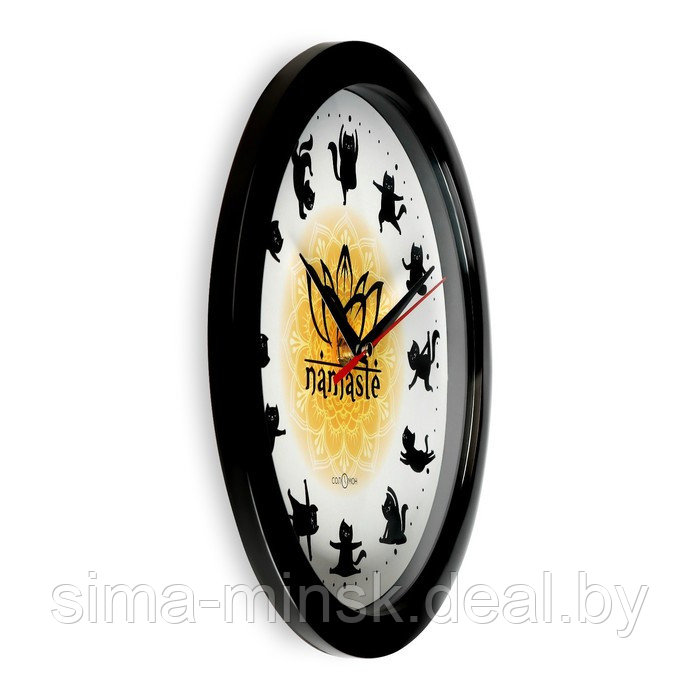 Часы настенные, серия: Классика, "Йога с котом" плавный ход, d-28 см, чёрный обод - фото 2 - id-p216255953