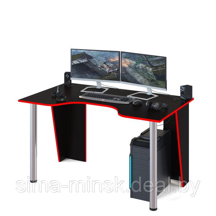 Стол компьютерный игровой с металлическими опорами «КСТ-18», цвет чёрный с красной кромкой - фото 1 - id-p216257715
