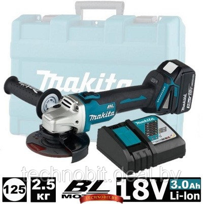 Аккумуляторная угловая шлифмашина Makita DGA504RF (1 акк. 18V, 3Ah, зарядное, кейс) - фото 1 - id-p162641443