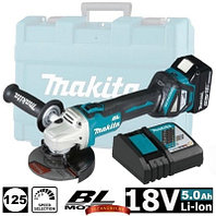 Аккумуляторная угловая шлифмашина Makita DGA511RT (1 акк. 18V, 5Ah, регул. обор, зарядное, кейс)