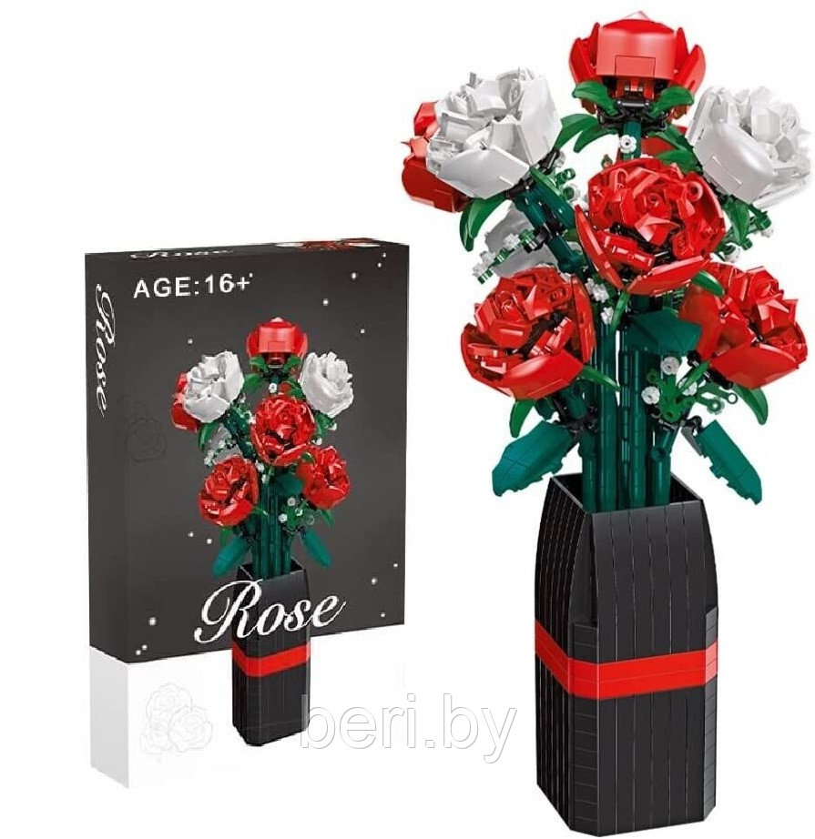 92365 Конструктор Jie Star Цветы Букет роз в вазе, 878 деталей - фото 1 - id-p216267174