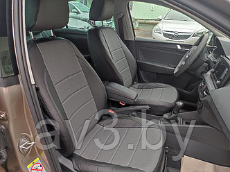 Чехлы на сиденья Volkswagen Polo лифтбек, 2020- , спинка раздел, Экокожа, черная+серая вставка