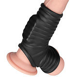 Рельефная вибронасадка на пенис и мошонку Vibrating Wave Knights Ring with Scrotum Sleeve черная, фото 2