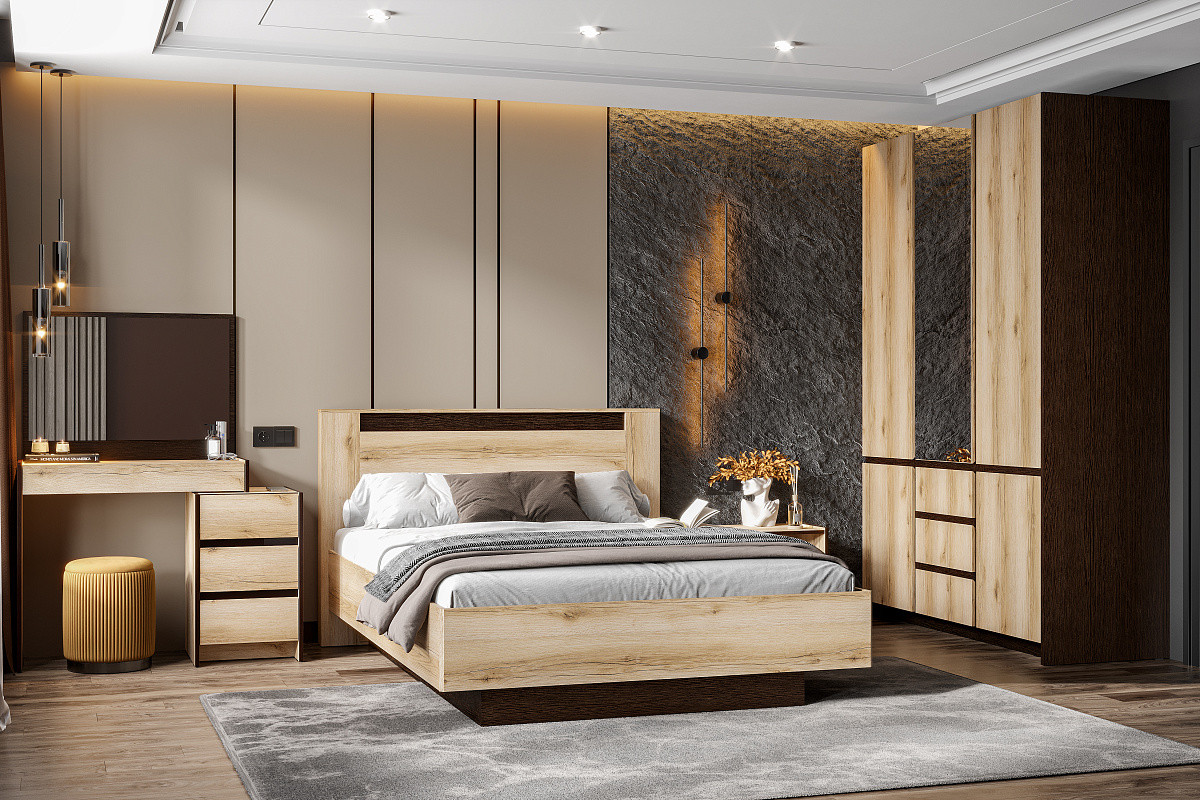 Спальня Прага модульная набор 3 дуб венге/дуб делано фабрика SV-мебель