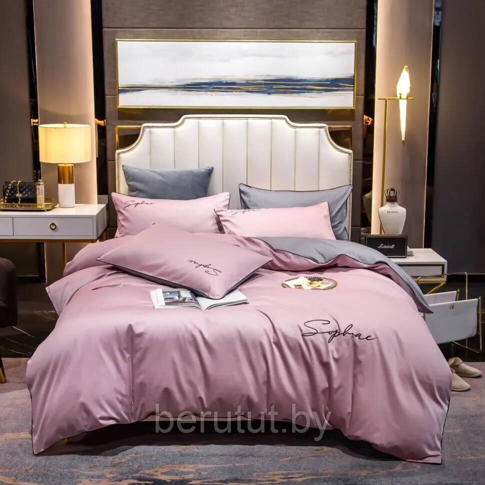 Комплект постельного белья Евро MENCY ЖАТКА Розовый/серый - фото 3 - id-p216312027
