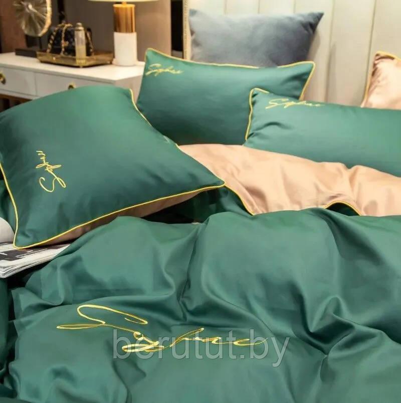 Комплект постельного белья Евро MENCY ЖАТКА Зеленый/бежевый - фото 6 - id-p216144141