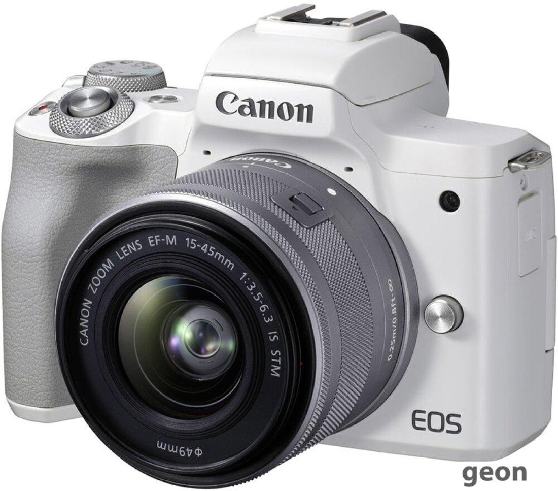 Беззеркальный фотоаппарат Canon EOS M50 Mark II Kit EF-M 15-45mm f/3.5-6.3 IS STM (белый) - фото 2 - id-p216316479