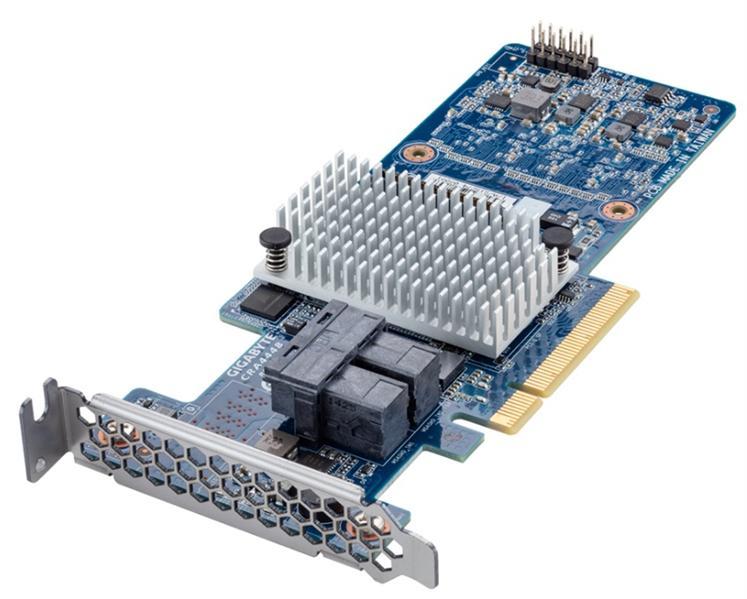 Контроллер Gigabyte RAID Controller PCIe 3.0 x8, SAS/SATA 12G, RAID 0,1,5,6,10,50,60, Cache 2Gb, SAS3108, 8 - фото 1 - id-p216355628