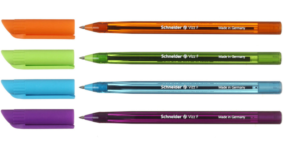 Ручка шариковая одноразовая Schneider Vizz F Neon корпус ассорти, стержень синий - фото 1 - id-p216357777