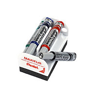 Набор маркеров для доски Pentel "MAXIFLO" со щеткой, 4шт.