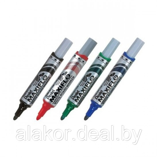 Набор маркеров для доски Pentel "MAXIFLO" со щеткой, 4шт. - фото 2 - id-p216363520