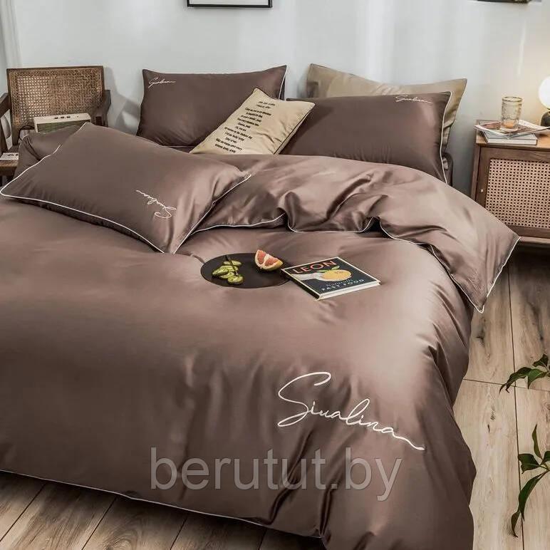 Комплект постельного белья Евро MENCY ЖАТКА Коричневый - фото 2 - id-p216363849
