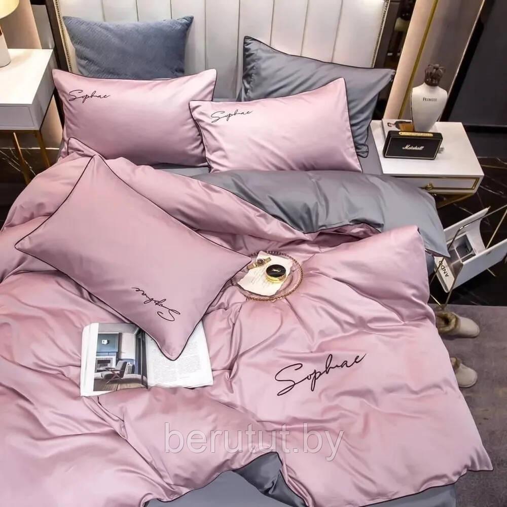 Комплект постельного белья 2-x спальный MENCY ЖАТКА Розовый/серый - фото 1 - id-p216364108