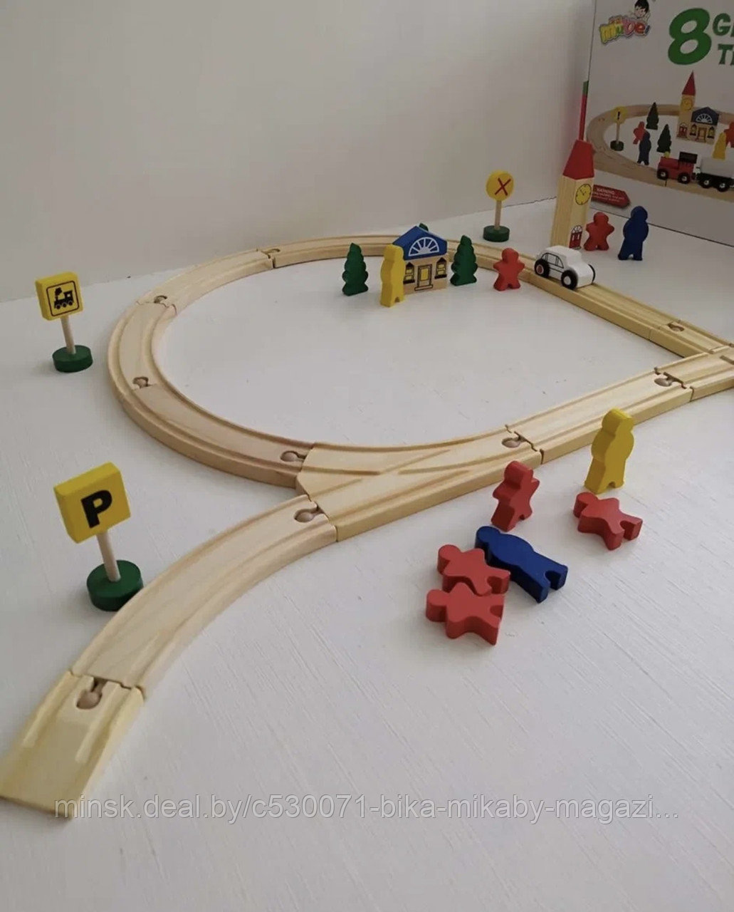 Детская деревянная железная дорога со станцией конструктор 48 деталей - фото 2 - id-p216364601
