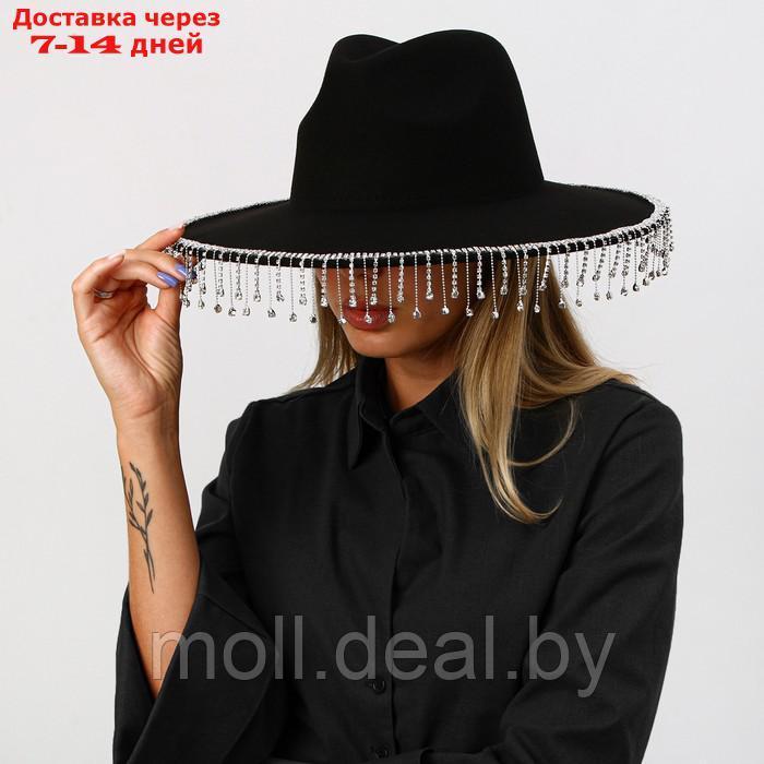 Шляпа с широкими полями, со стразами, р. 56 см, цвет чёрный - фото 4 - id-p215260047
