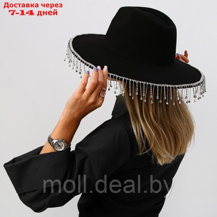 Шляпа с широкими полями, со стразами, р. 56 см, цвет чёрный - фото 5 - id-p215260047