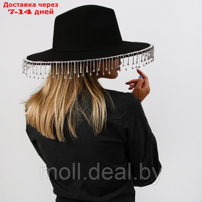 Шляпа с широкими полями, со стразами, р. 56 см, цвет чёрный - фото 6 - id-p215260047