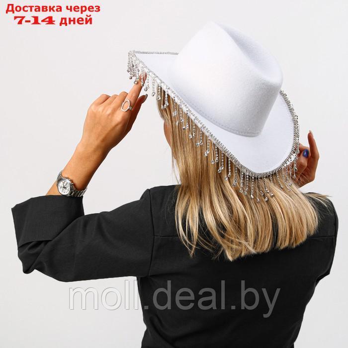 Шляпа ковбойская, со стразами, р. 56 см, цвет белый - фото 5 - id-p215260048