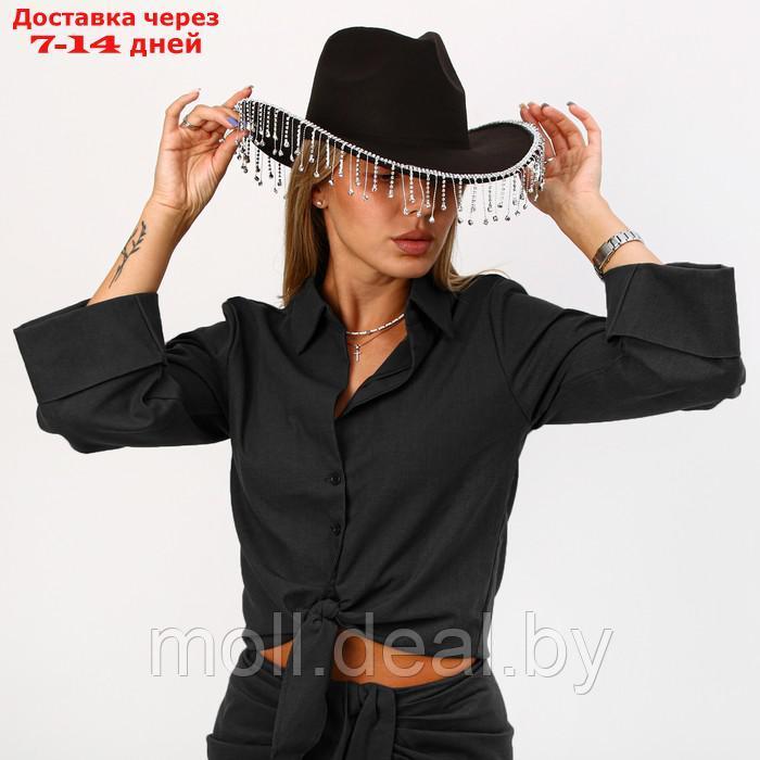 Шляпа ковбойская, со стразами, р. 56 см, цвет чёрный - фото 3 - id-p215260049